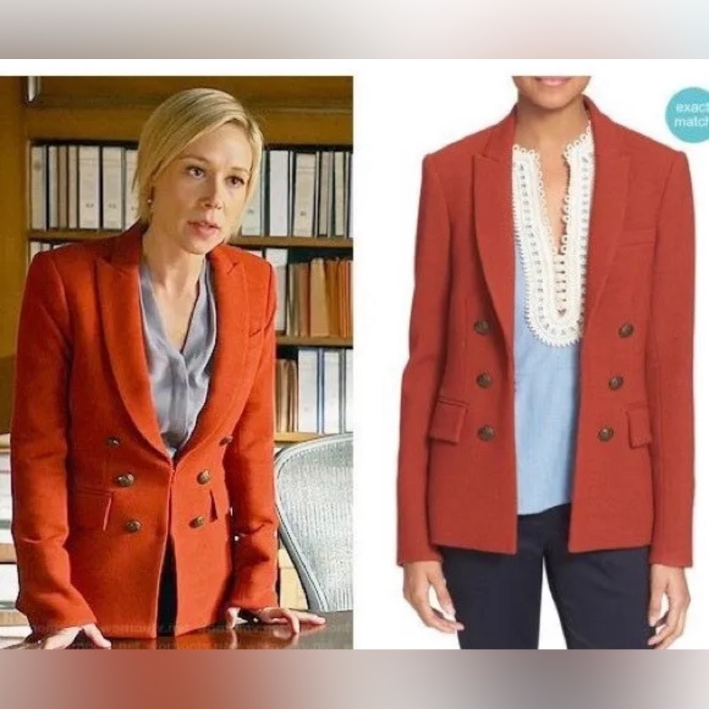 VERONICA BEARD Peninsula Peak Lapel Faux DB Blazer Jacket Brick Brown Orange 6 - Picture 5 of 10